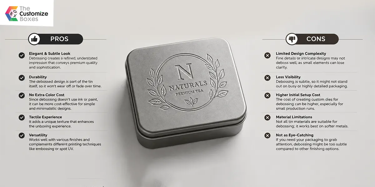 pros and cons of debossing on custom tin boxes